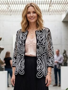 Joseph Ribkoff 16 Modern Contemporary Abstract Romantic Embroidered Lace Blazer